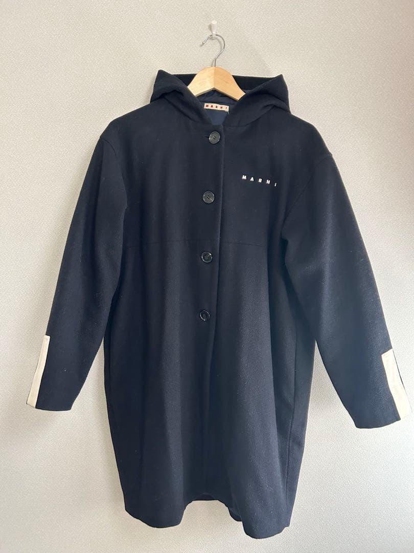 MARNI フード付き ネイビーウールコート KIDS 14 - メルカリ