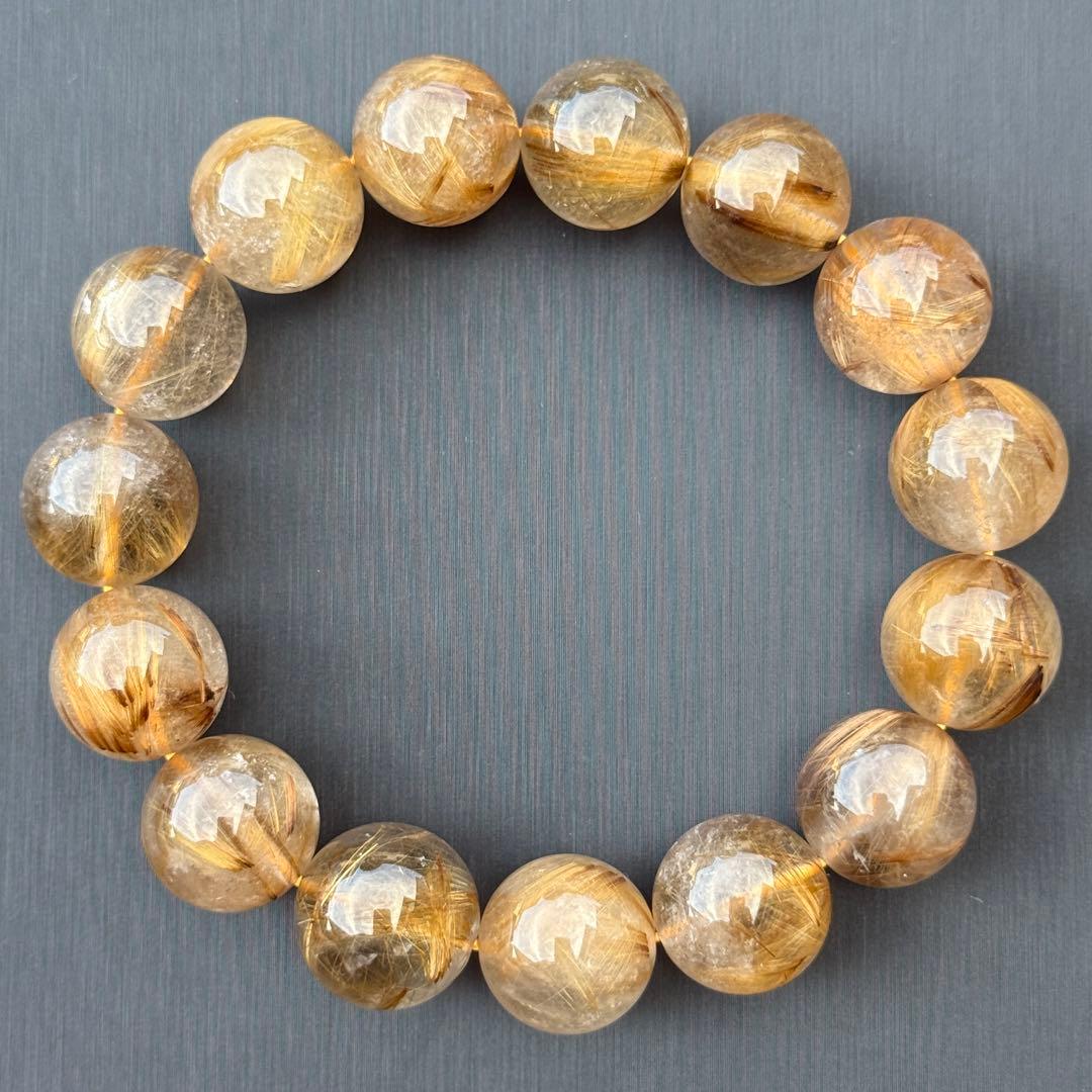 タイガータイチンルチルクォーツ 約14.6〜15.7mm A4675