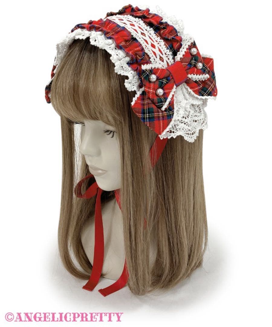 Angelic Pretty 赤チェックおしゃまフリルヘッドドレス（タータン