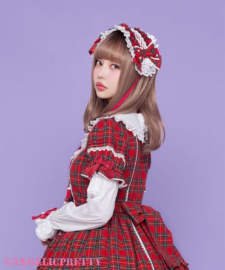 Angelic Pretty 赤チェックおしゃまフリルヘッドドレス（タータン