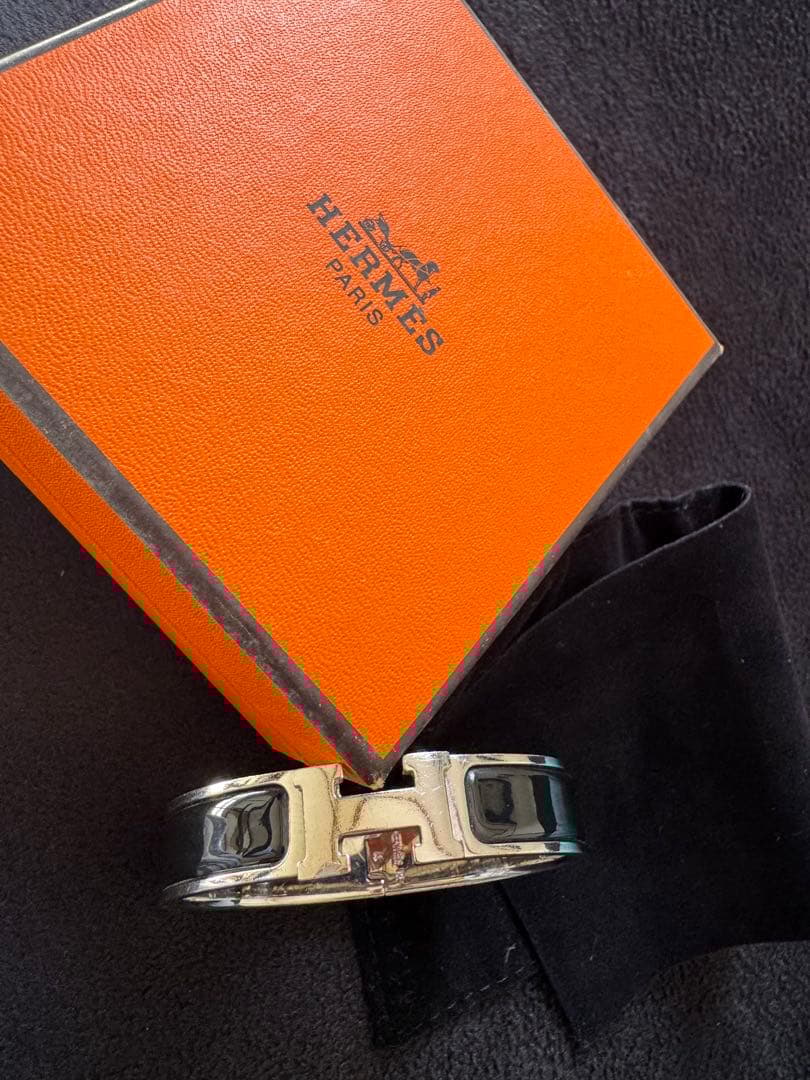 [USED]HERMES Hシルバー ブラック ブレスレット/バングル PM エルメス エマイユPM カレーシュ バングル ブレスレット ブラック