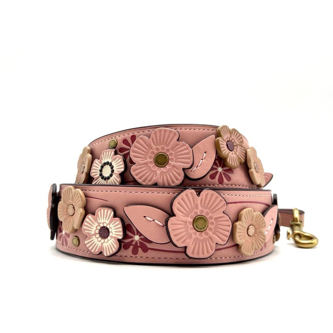 極美品✨コーチ　ショルダーストラップ　ティーローズ　ピンク　レザー　フラワー COACH（コーチ） ショルダーストラップ ティーローズフラワー レザー