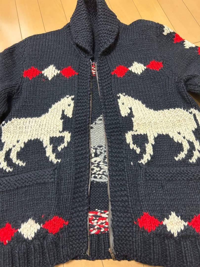 ヴィンテージカウチンセーター 年代不明ブラック馬柄 LIGHTNING zip