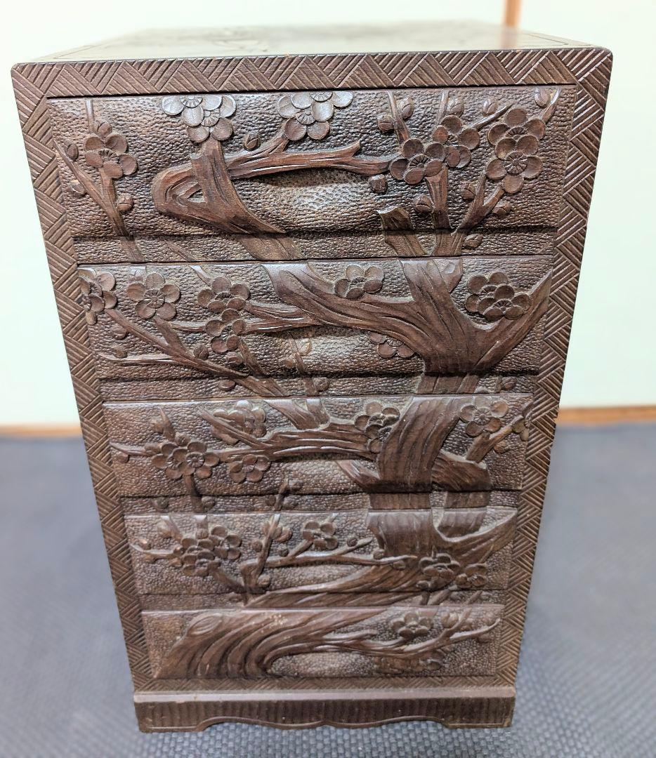 日光彫り木製 5段引き出し 小物収納 東谷 書類ケース a4 5段 卓上 木製 机上 収納 ジュエリー アクセサリー