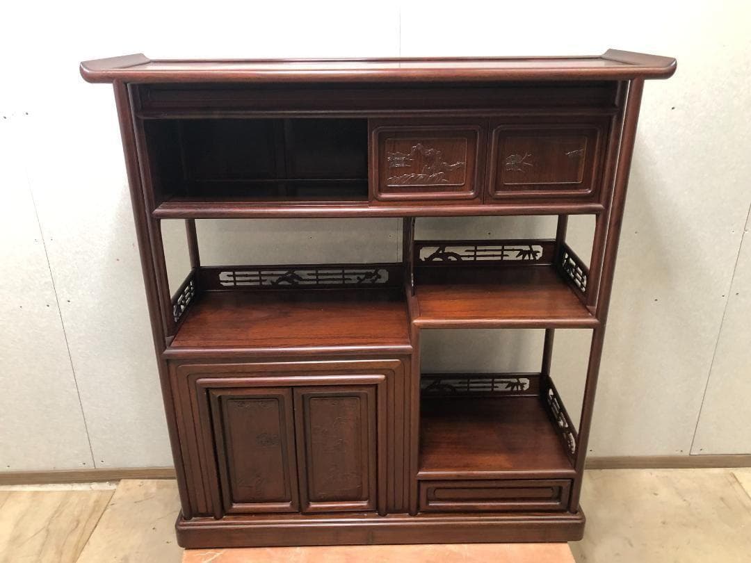 紫檀 茶棚 茶箪笥 飾り棚 違い棚 昭和レトロ アンティーク　73041-5 黒檀 高級 和家具 茶棚 茶箪笥 飾り棚 違い棚 花梨 紫檀 唐木 - メルカリ