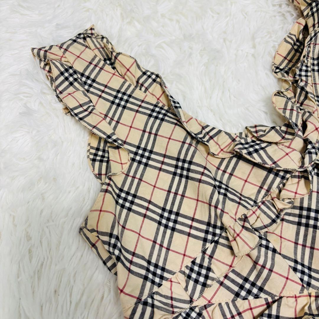 美品 バーバリー ノースリーブ タンクトップ 襟 フリル ノバチェック