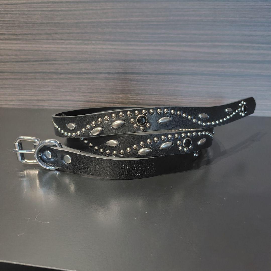 フラワー黒□本革レザーフルスタッズナローベルト☆アメカジ古着