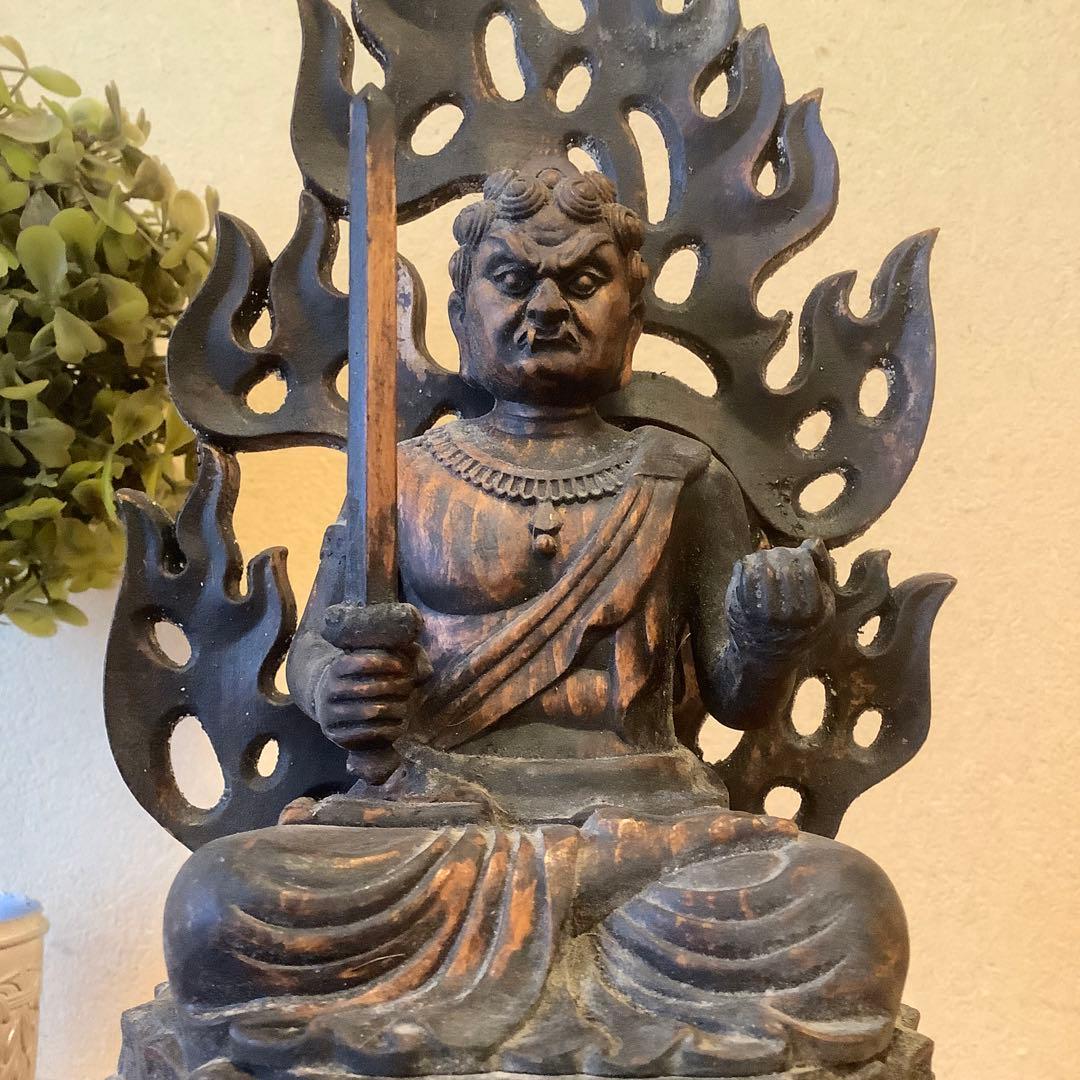 明治期・木彫「憤怒・不動明王座像」密教守護神・諸願成就・邪気祓い