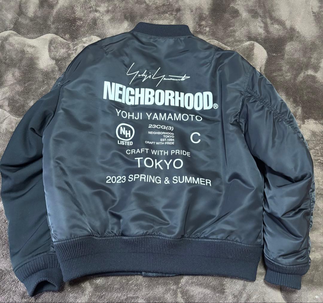 NEIGHBORHOOD YOHJI YAMAMOTO 22AW MA-1 黒M ヨウジヤマモト×ネイバーフッド - ロゴ入りMA-1やフーディー、スカル型
