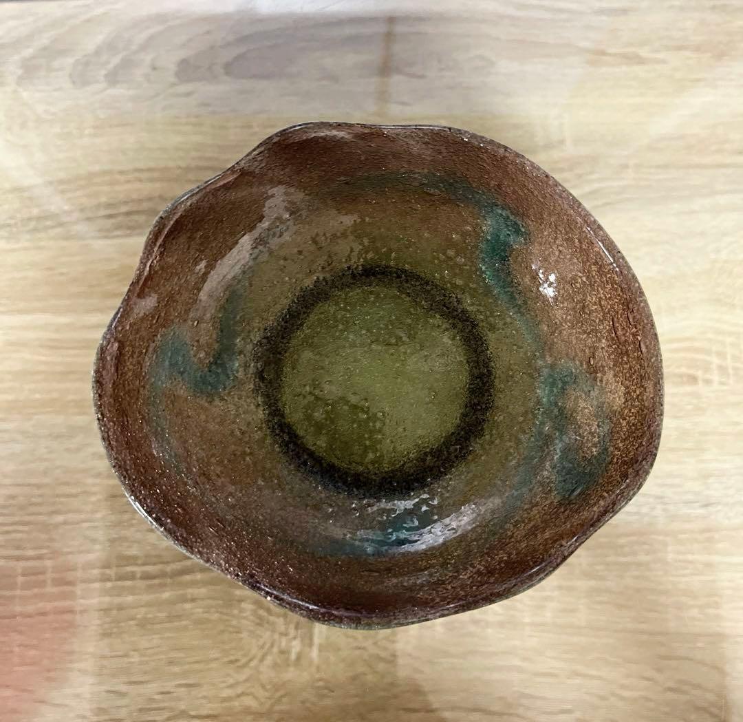 骨董 琉球ガラス 工芸ガラス 現代の名工 稲嶺盛吉 3色泡ガラス 小鉢