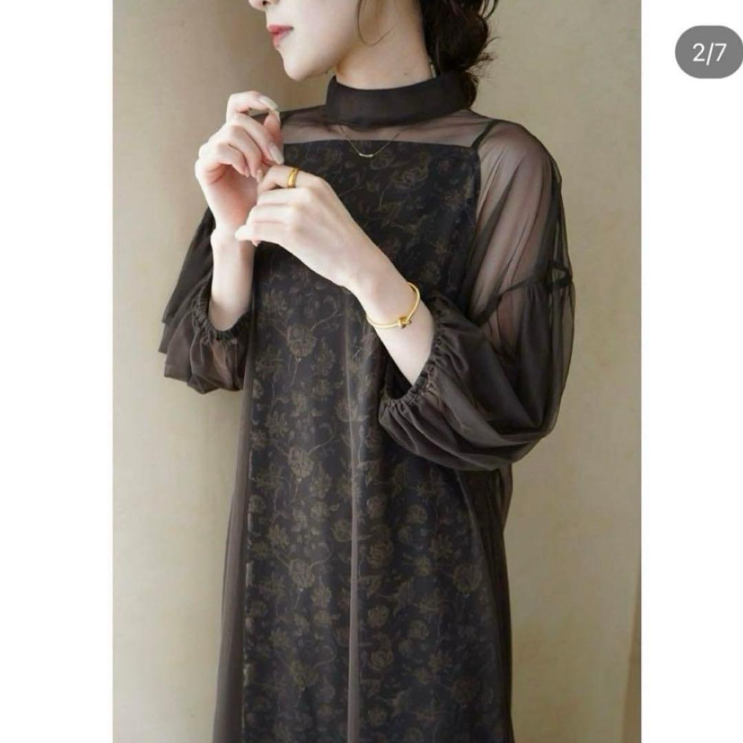 ackaブラウン ワンピースオケージョン結婚式 二次会 シアーキャミ