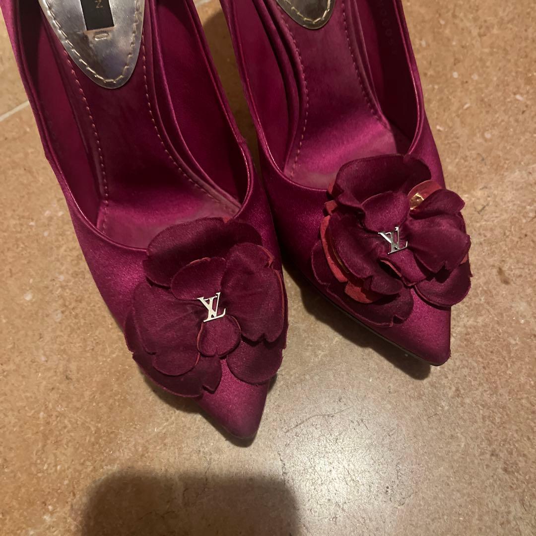 LV ルイヴィトン花飾り付き ハイヒール 35 ピンク✖️シルバー