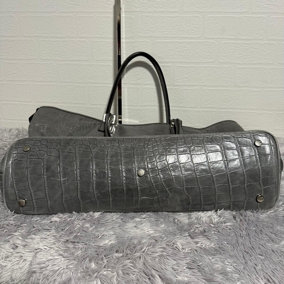 希少 PYLOOT クロコ型押しレザートートバッグ グレー 大容量 イタリア製