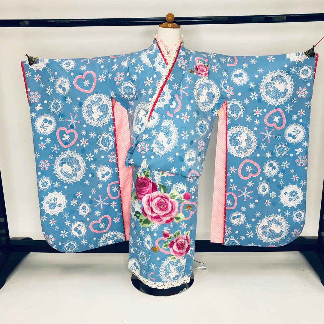 女児着物☆七五三フルセット☆ 四つ身☆5歳 7歳☆水色 松田聖子 u-370