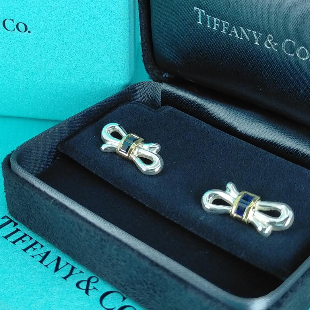 ◇希少◇【ティファニー】リボン サファイア コンビ ピアス 2208