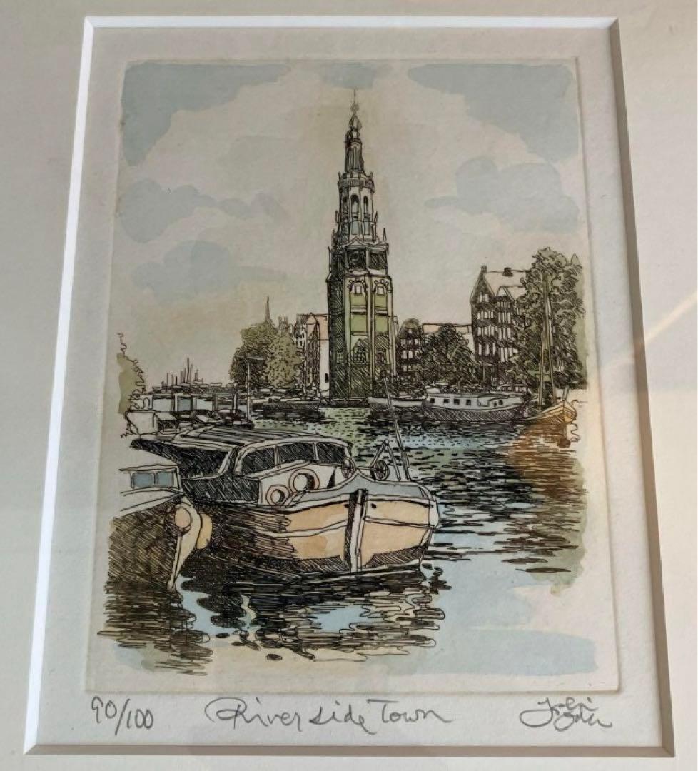 織田義郎 River side town 銅版画 手彩色 作者自筆サイン 額装 - メルカリ