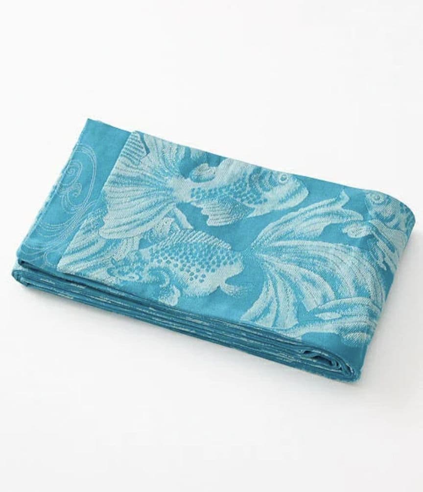 新品未使用 ふりふ 半幅帯 金魚 ターコイズブルー 小袋帯 リバーシブル