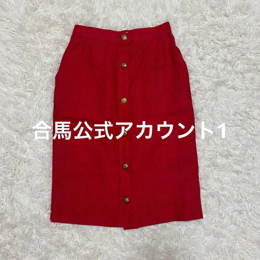 合馬公式アカウント1 　CHANEL スカート　赤　ミディ丈　スーツ地 合馬公式アカウント1 CHANEL スカート 赤 ミディ丈 スーツ地 合馬公式