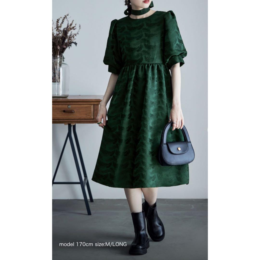 etoll. 】ジャガードパフスリーブドレス ワンピース【 M-Long