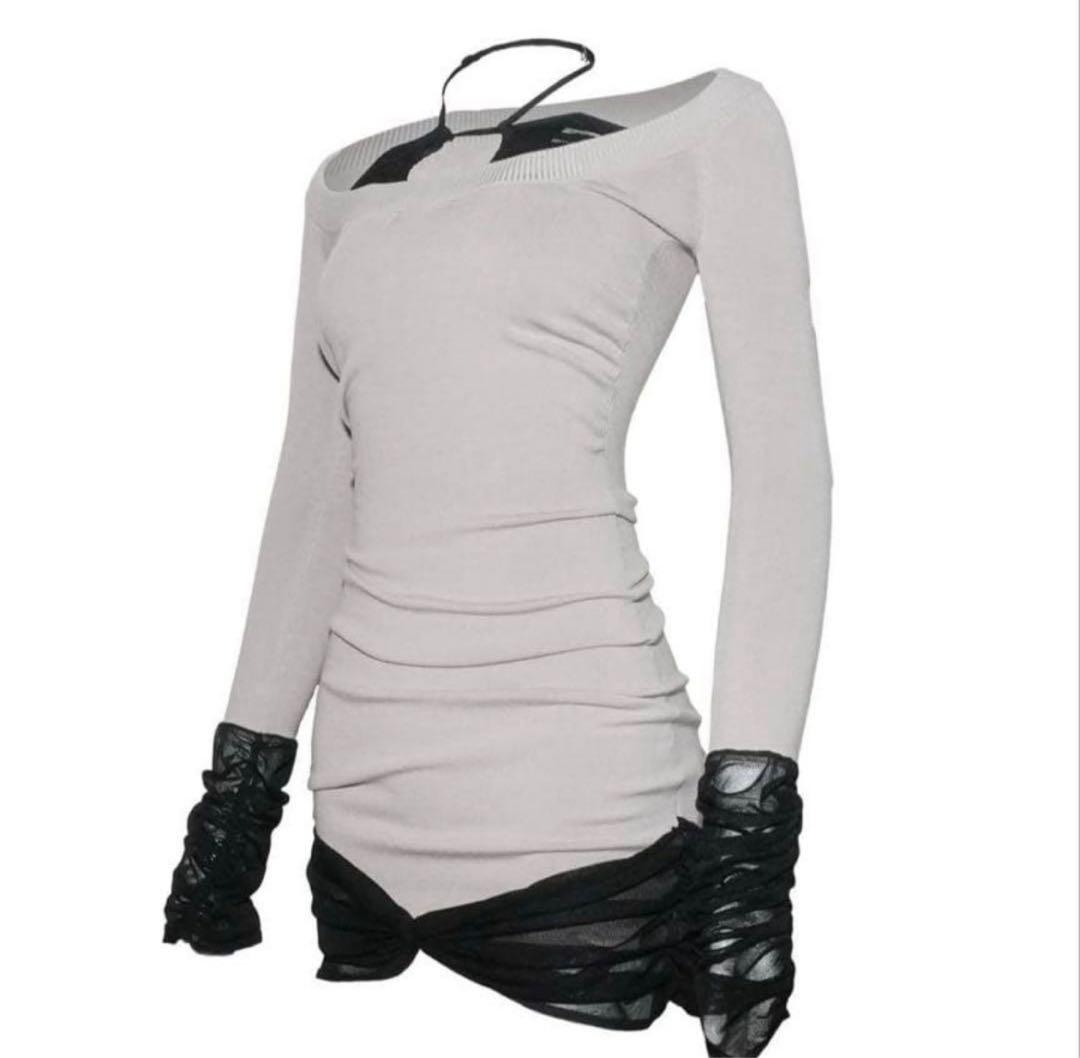 ワンピース THEREDTHREAD S sheer docked dress mini THEREDTHREAD / ザレッドスレッド】S sheer docked dress mini