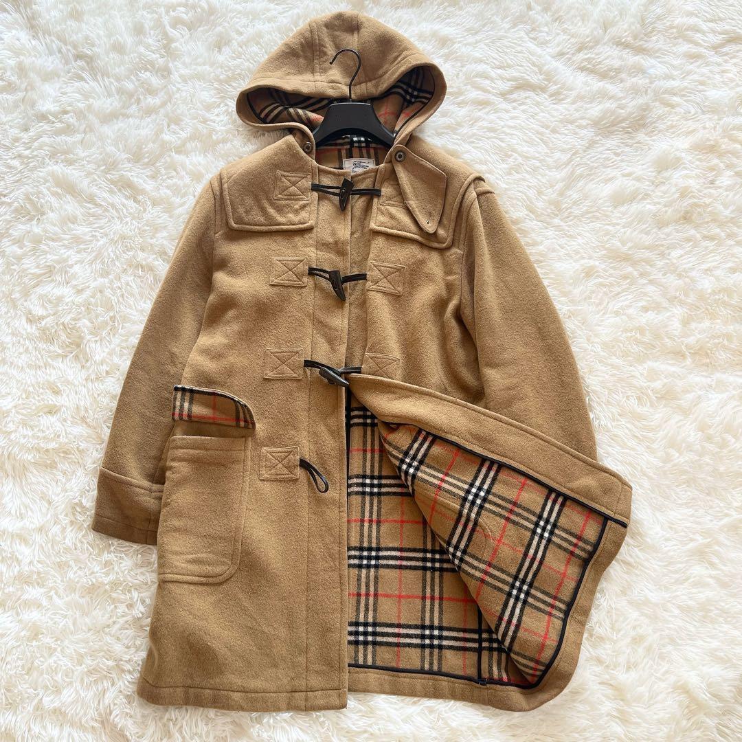 美品　バーバリー　ダッフルコート　キャメル　ノバチェック　ウール　トグル 極美品/L】バーバリー ダッフルコート メガノバチェック カシミヤ混