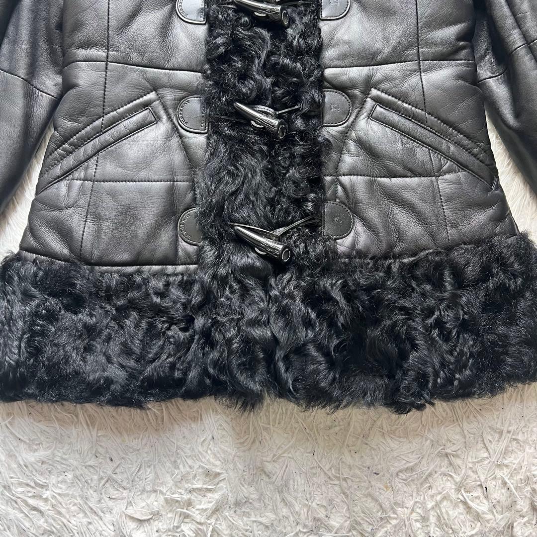 美品 バーバリーブルーレーベル 羊革 レザー チェック柄 ラムファー 38