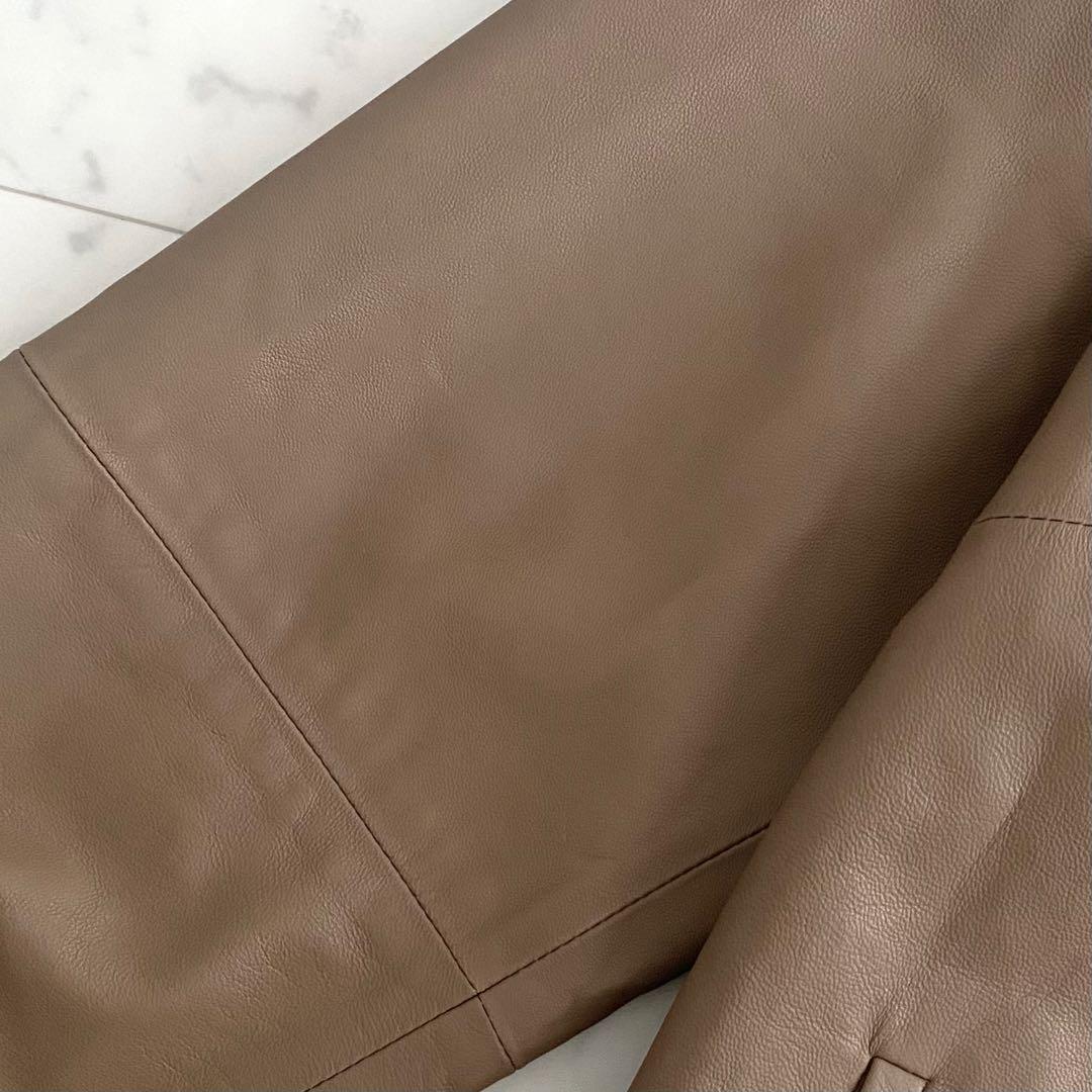 美品 ダーマコレクション 本革ラムレザーノーカラージャケット 大きい