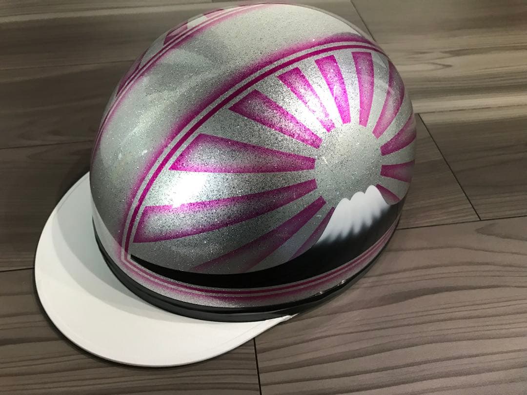 ピンクシルバー 富士日章 コルク半 ヘルメットカスタムコルク半 黒