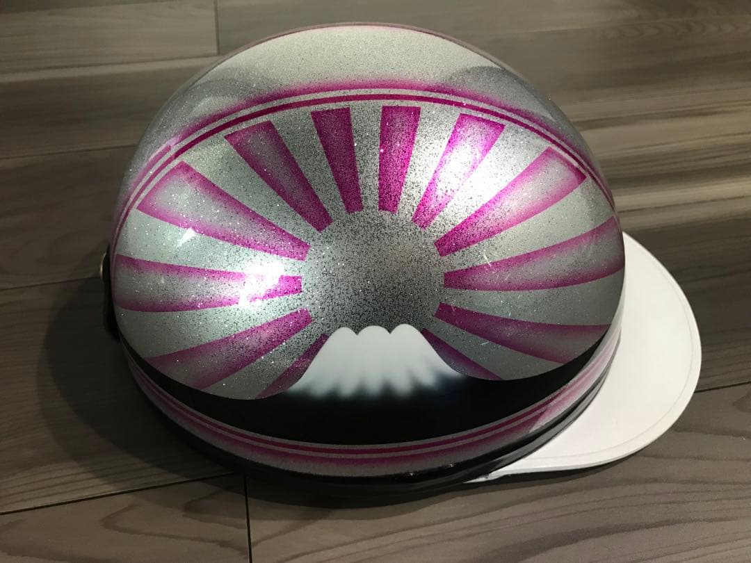 ピンクシルバー 富士日章 コルク半 ヘルメットカスタムコルク半 黒