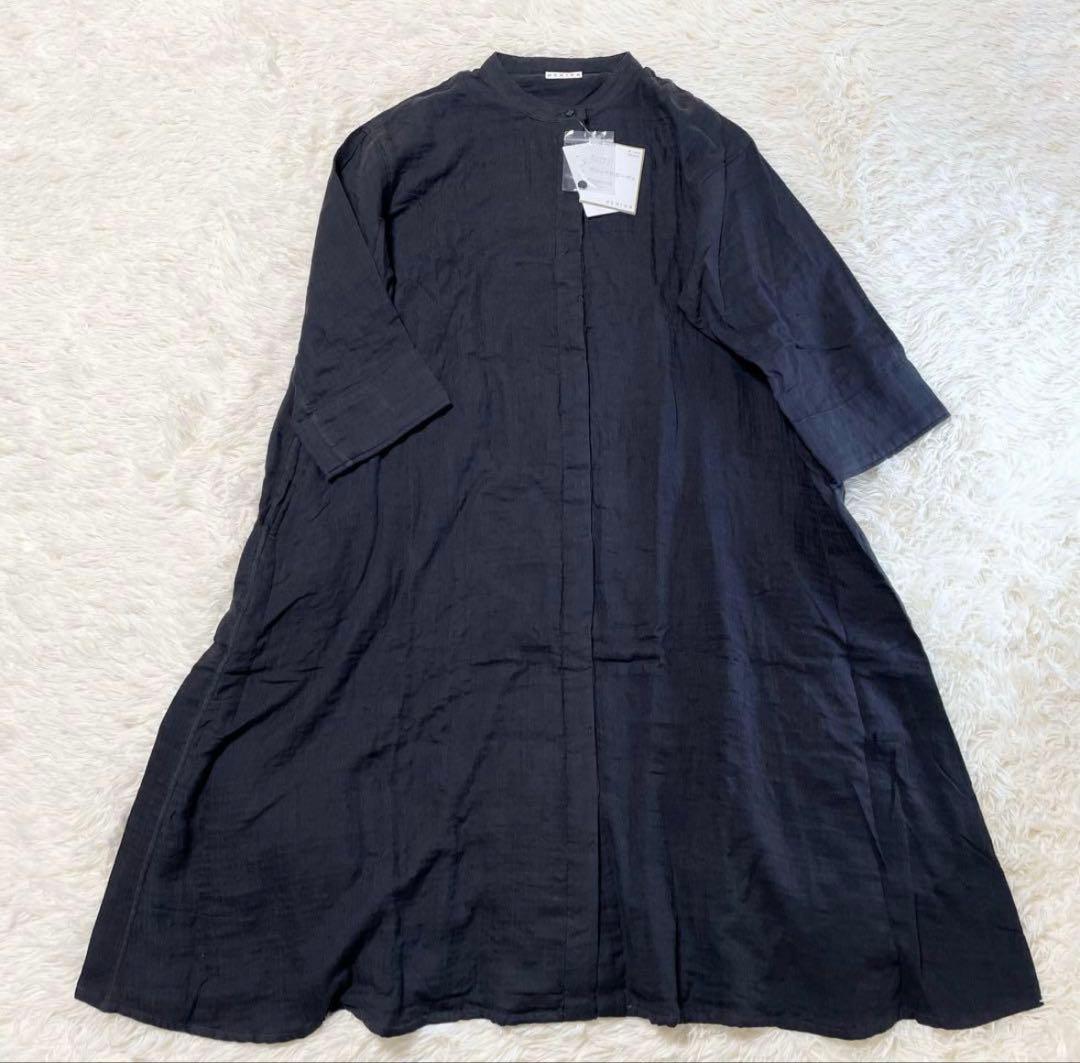 UCHINO マシュマロガーゼノーカラー ワンピース Aライン 黒系 完売品