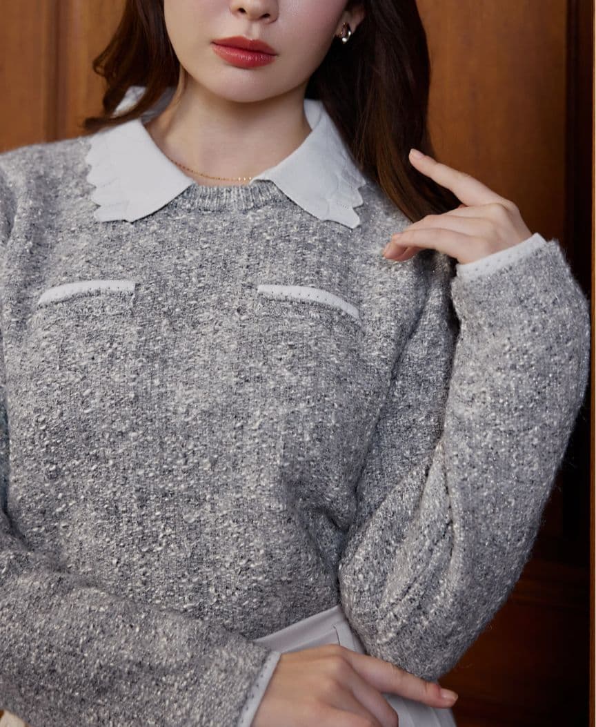 Herlipto　Petal-Edge Collar Knit Top Petal-Edge Collar Knit Top