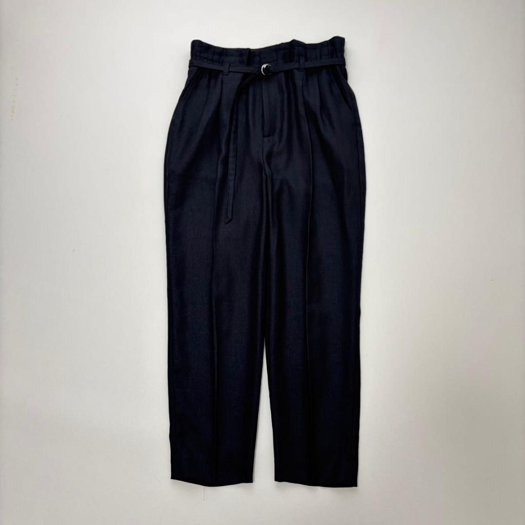 グリーンレーベル】パンツスーツ リネンライク ノーカラー パンツ 38