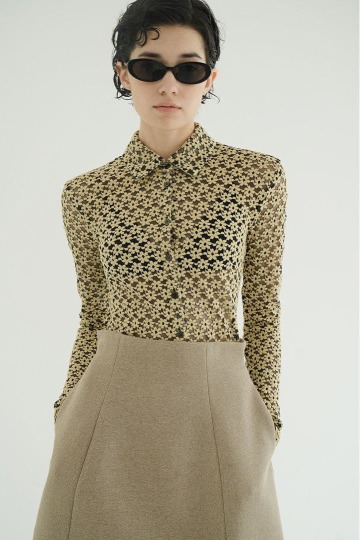 トップス CLANE 3D FLOWER LACE SHIRT CLANE - フラワーレースシャツ - 3D FLOWER LACE SHIRT (BLACK