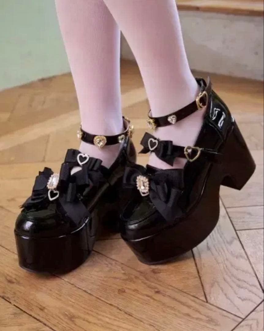 ち*と様 LIZLISA ハートビジュープラットフォームローファー　黒 LIZ LISA Official Online Store Girly Fashion｜ Tokyo Kawaii Life