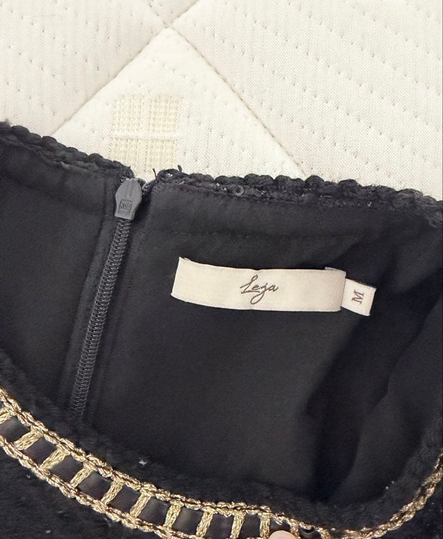 レジャ Leja ラメツイードレザーパイピングパールマーメイドワンピース