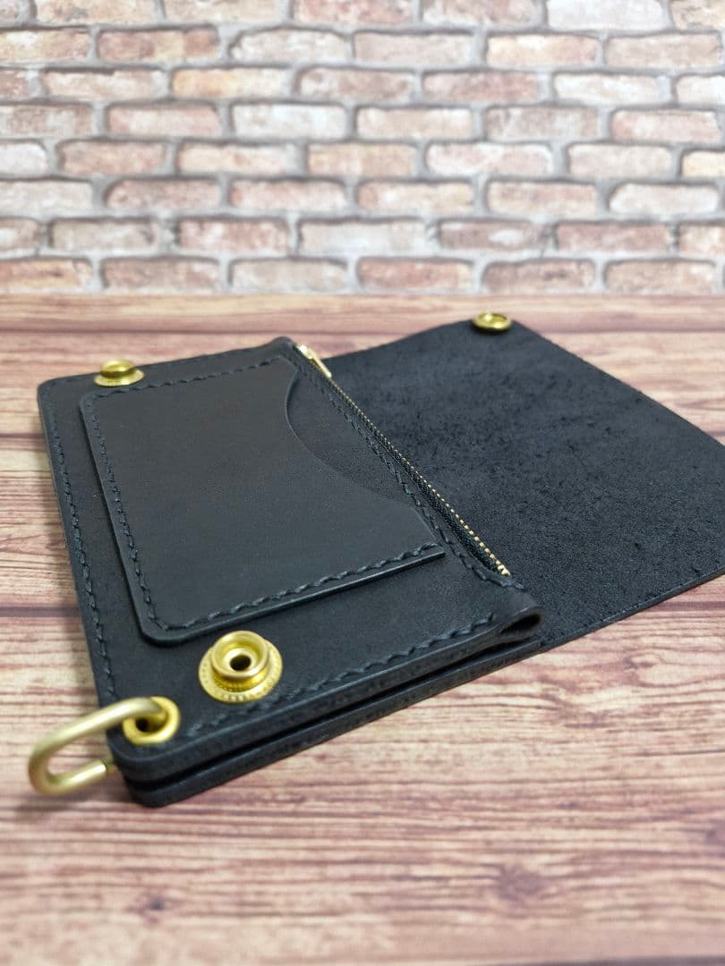 ミドルトラッカーウォレット 真鍮ウォレットチェーン付き レザー