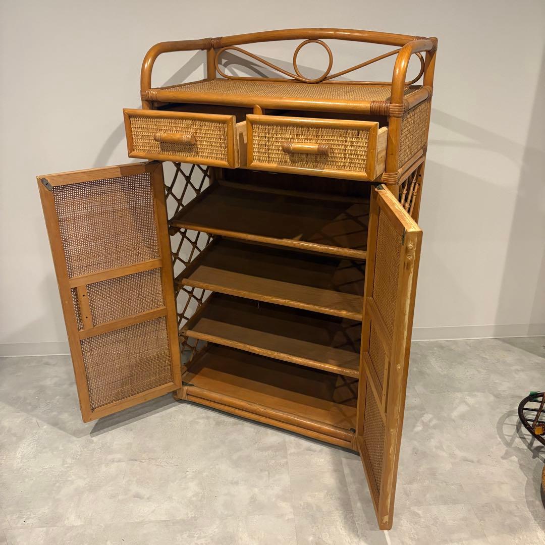 ラタン 籐 ランドリーキャビネット ランドリーチェスト シューズラック