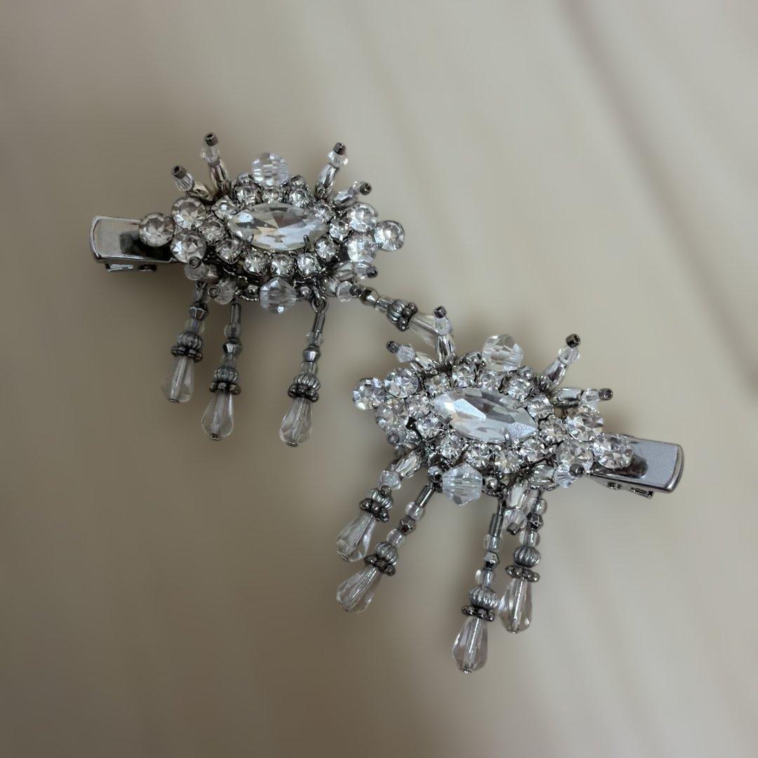 ヘアクリップ tanakadaisuke 左右2個セット クリスタルヘアクリップ