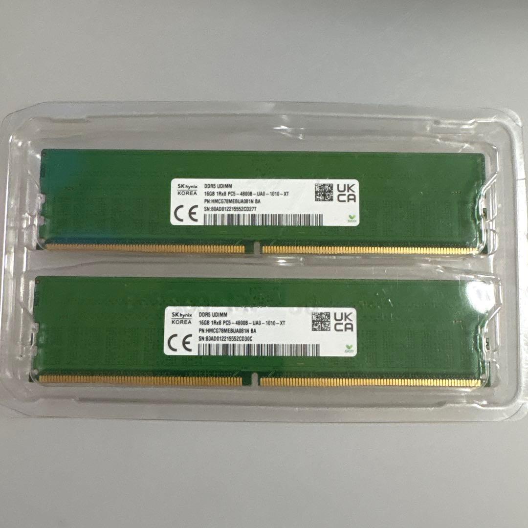 SK Hynix 16GB×2枚 DDR5 4800MHz メモリー