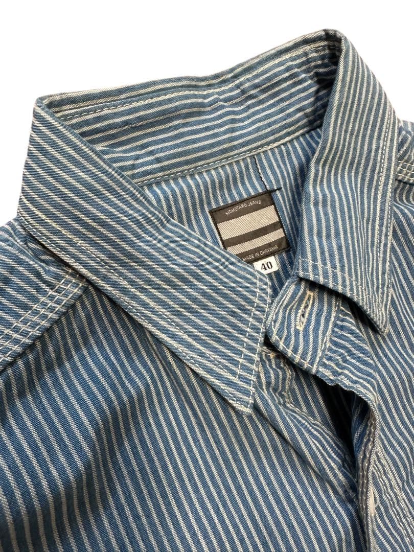 希少！桃太郎ジーンズ 対戦 ヒッコリー ストライプ長袖オープンシャツ