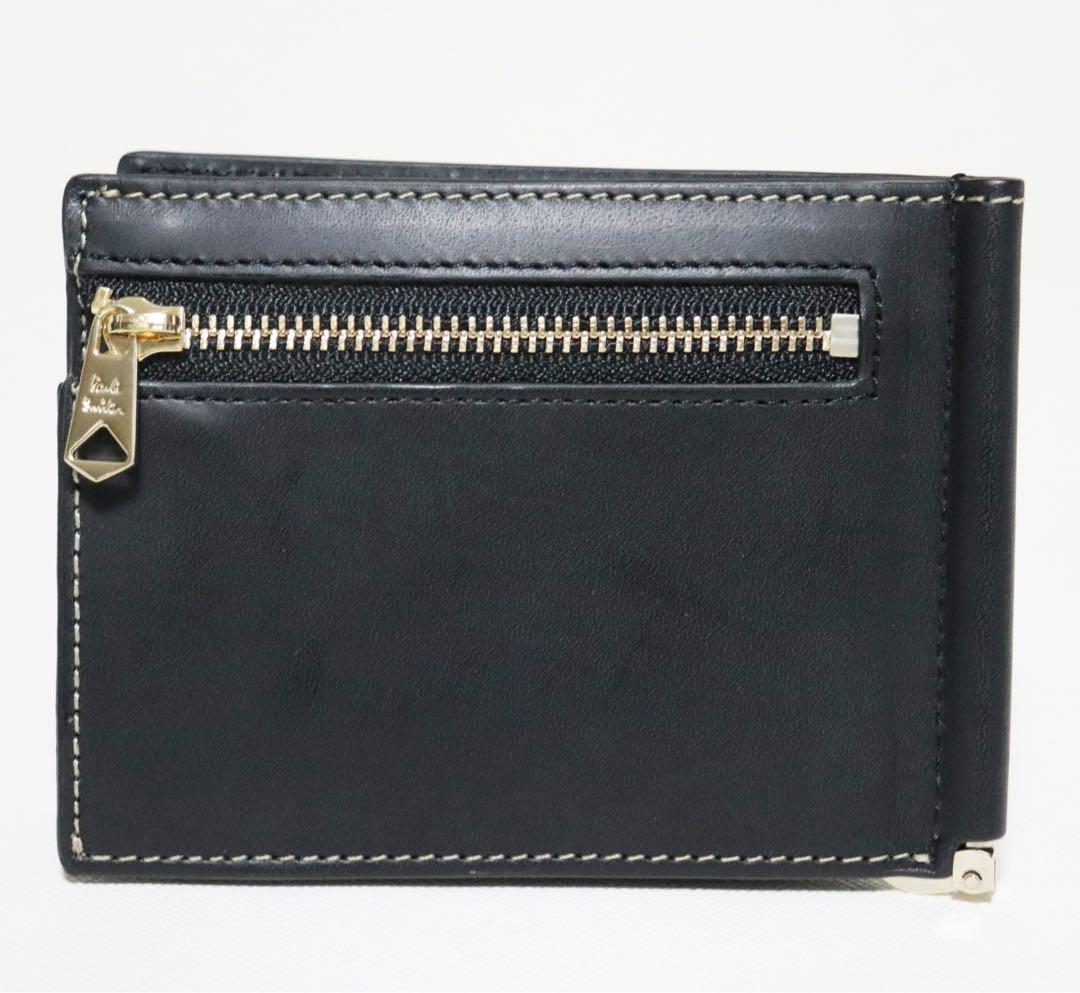 《ポールスミス》箱付新品 小銭入れ付 凹凸ロゴ レザー2つ折りマネークリップ