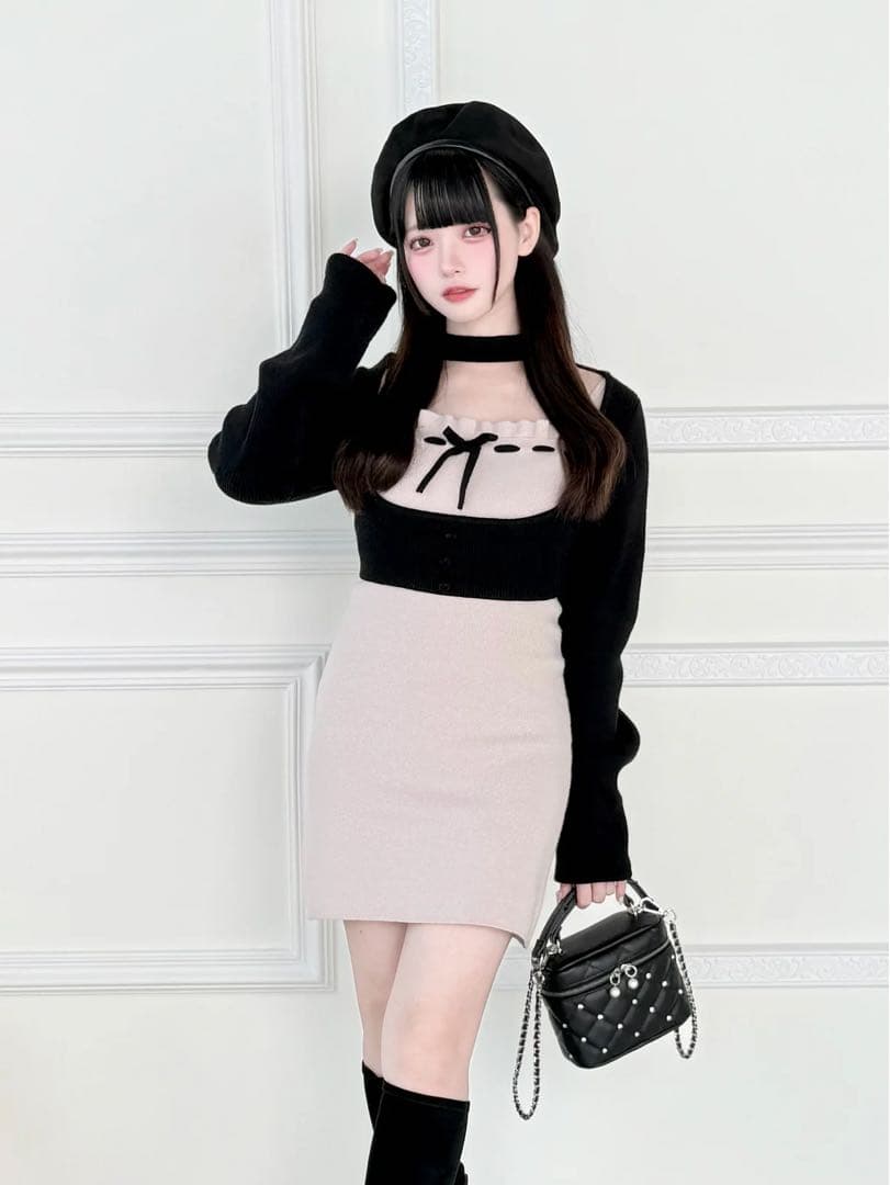 bunny lis ニットトップス×ニットキャミワンピース 2点セット　ピンク Angel Kitten アップリケニットワンピース – BUNNY APARTMENT