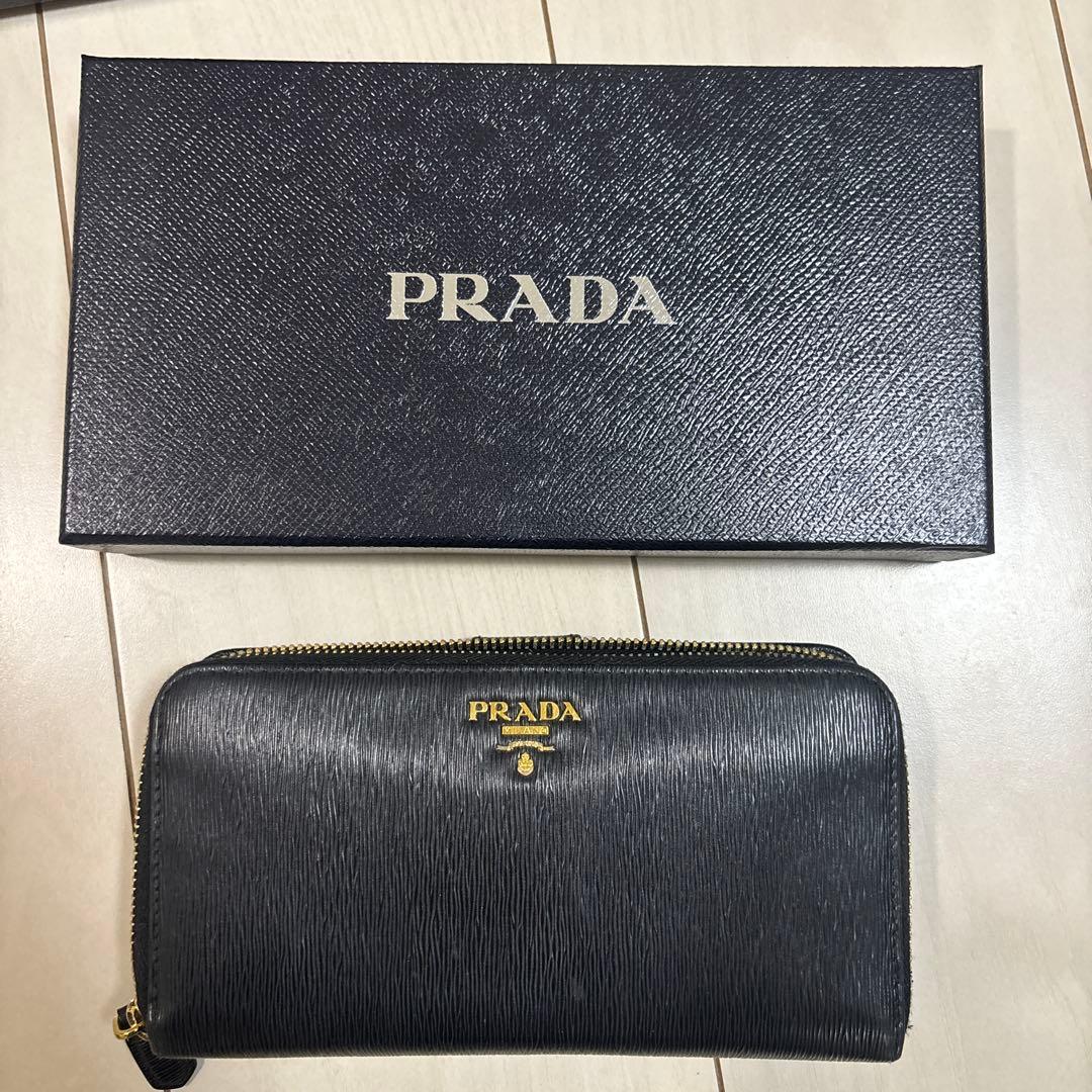 PRADA エピレザー グレー長財布(箱付き) 中古・古着通販】PRADA (プラダ) 長財布 グレー｜ブランド・古着通販