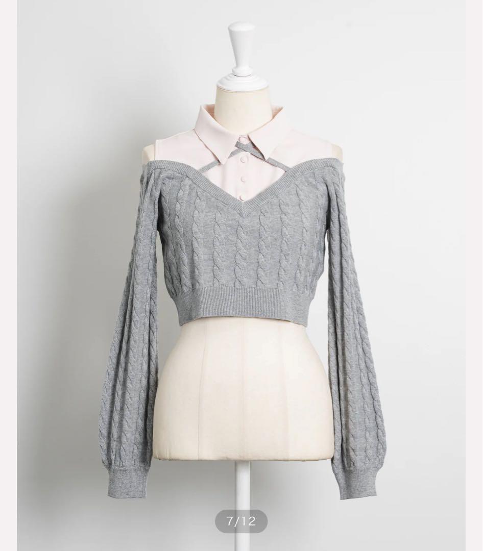 piumシャツレイヤードオープンショルダーニット シャツレイヤードオープンショルダーニット – pium