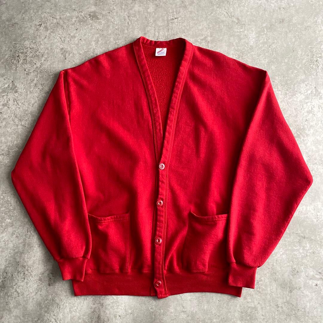 レア色80s90sジャージーズ無地カーディガンUSA製ポケ付きカーマインOSFM レア色80s90sジャージーズ無地カーディガンUSA製ポケ付きカーマインOSFA