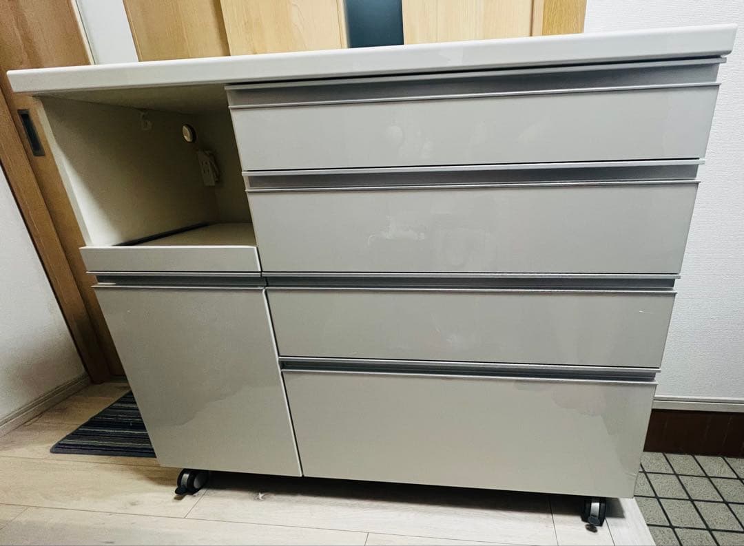 パモウナ　食器棚　ホワイト収納キャビネット キャスター付き パモウナ 幅40cm 食器棚 上台 スライドドア用 ロータイプ 収納 開き戸