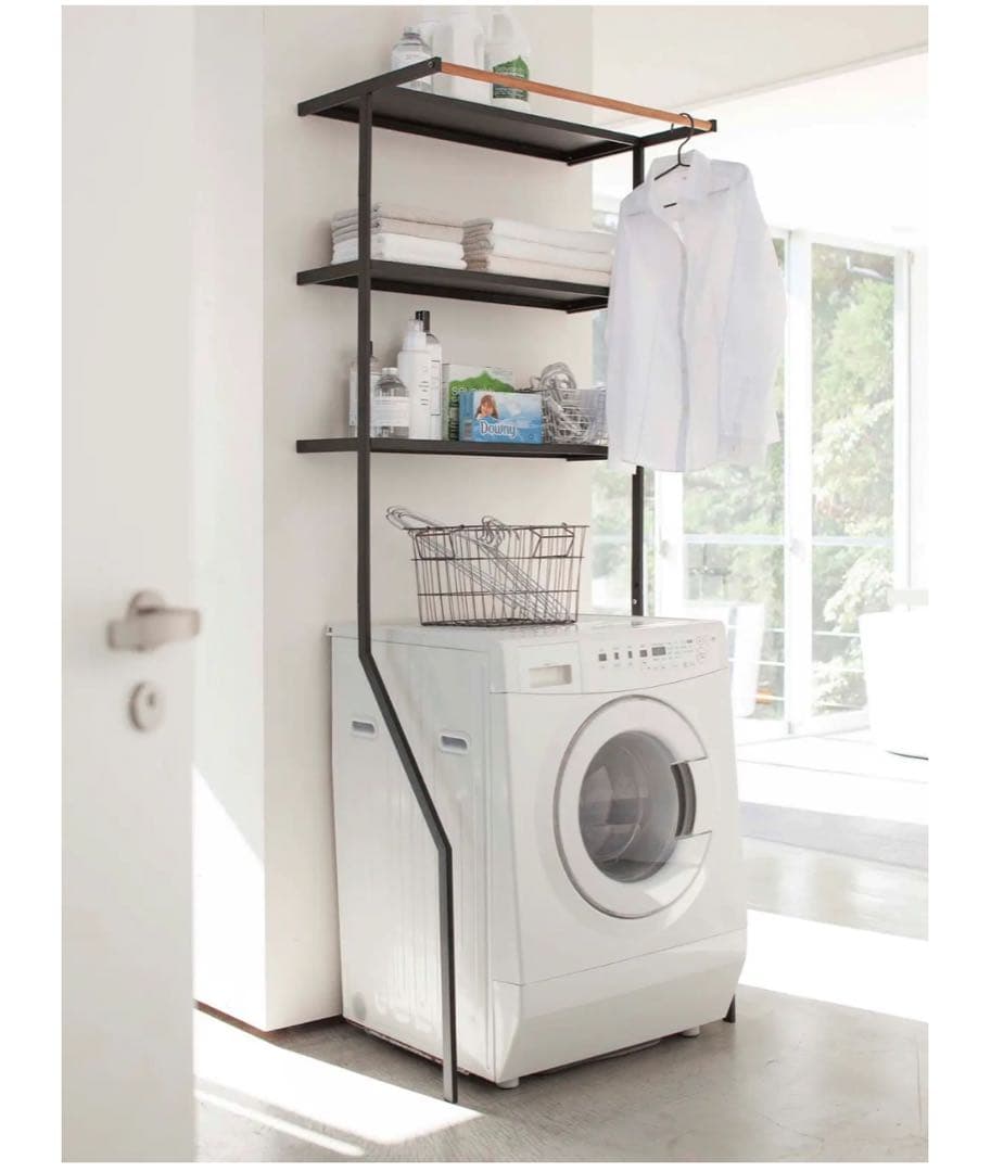 tower_ランドリーシェルフ 3段 ブラック　木目調 楽天市場】[ 立て掛けランドリーシェルフ タワー ] 山崎実業 公式