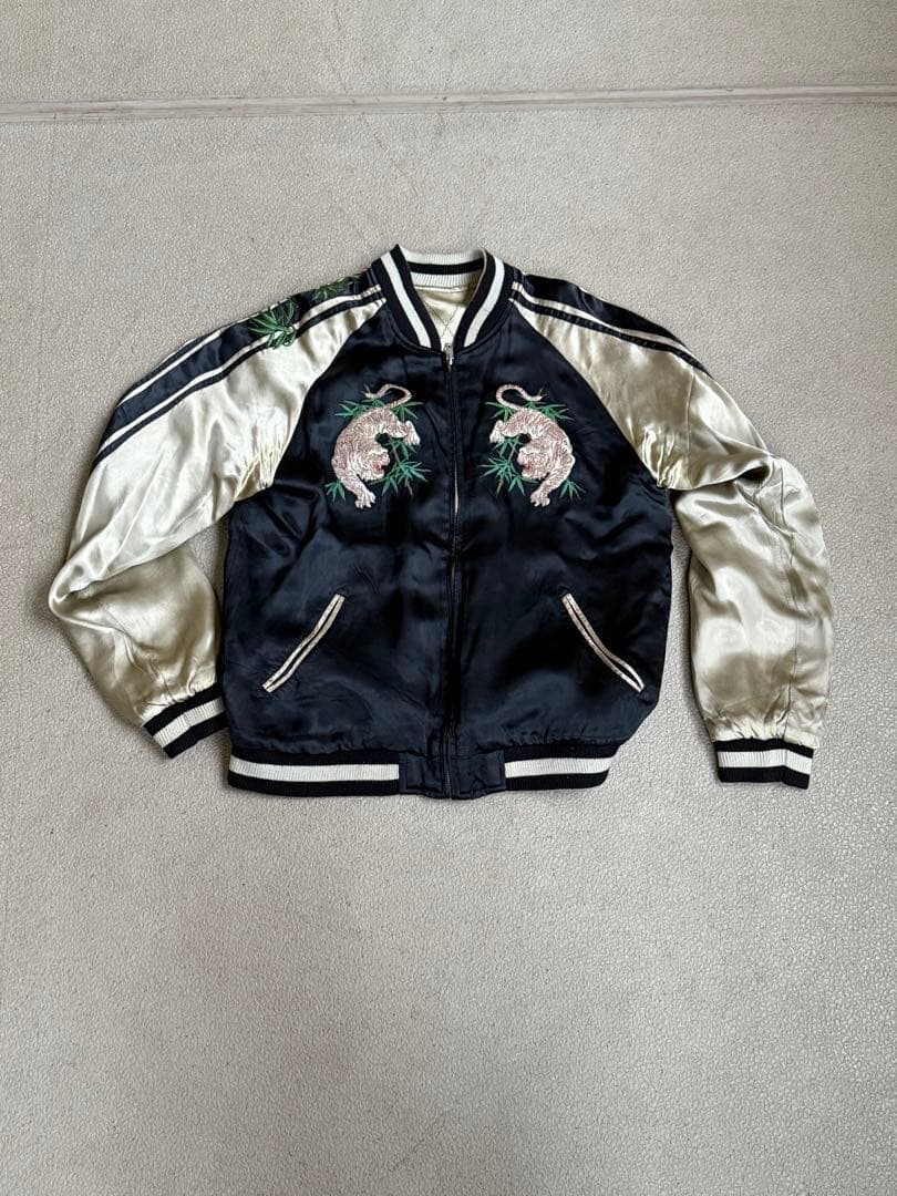 花旅楽団 スカジャン レーヨン100% リバーシブル 白虎 Mサイズ