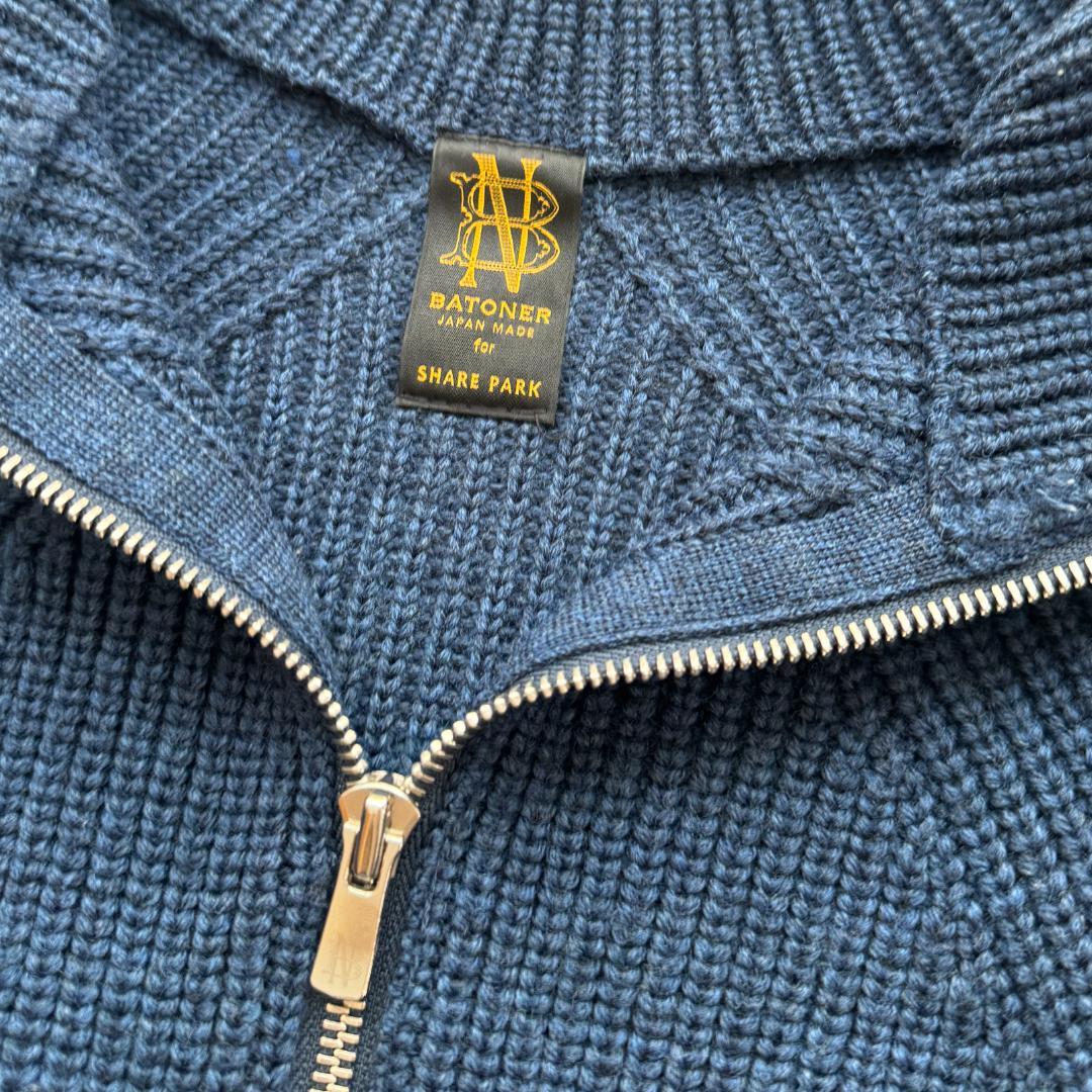 極美品 バトナー ニットプルオーバー ハーフジップ SHARE PARK 紺