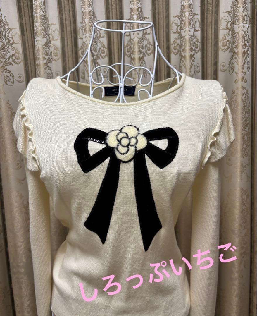 M'SGRACYカメリアリボンスパンコール刺繍ニット38 - メルカリ
